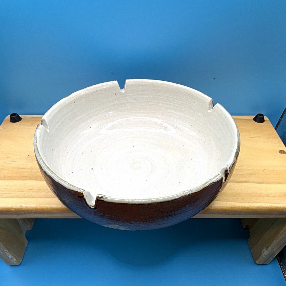 Vintage 1950's Heath Ceramic's Ashtray Brown Beige White Round Glossy 5 slot.